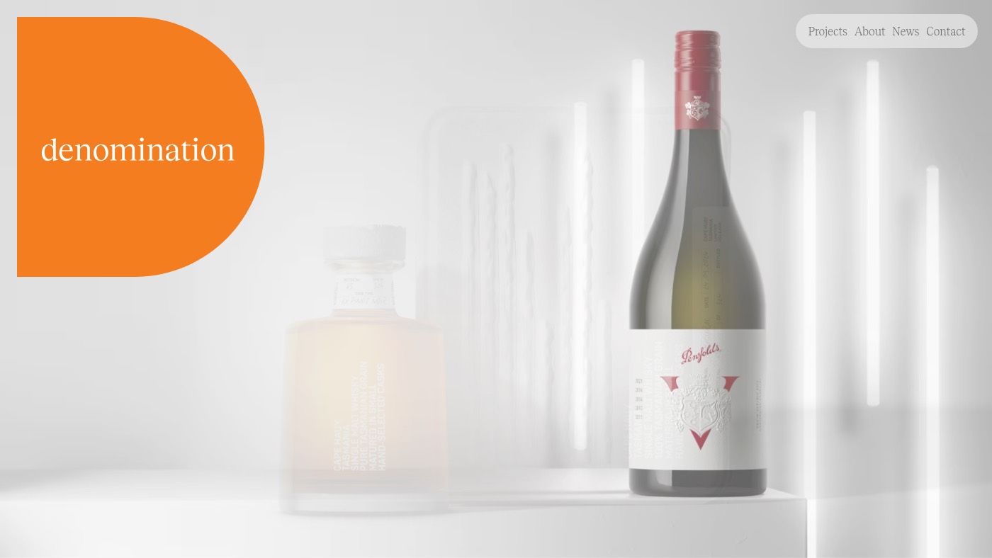 Denomination website homepage, a global drinks branding and packaging design agency